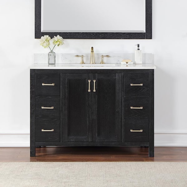 Altair Hadiya 48 in. W x 22 in. D x 34 in. H Bath Vanity in Black Oak with Carrara White Composite Stone Top