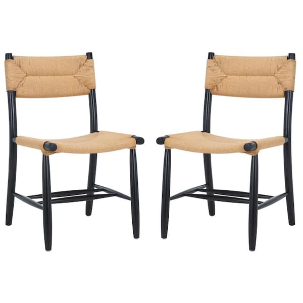 SAFAVIEH Floryn Natural/Black 21.3 in. Wood Dining Chair Set of 2