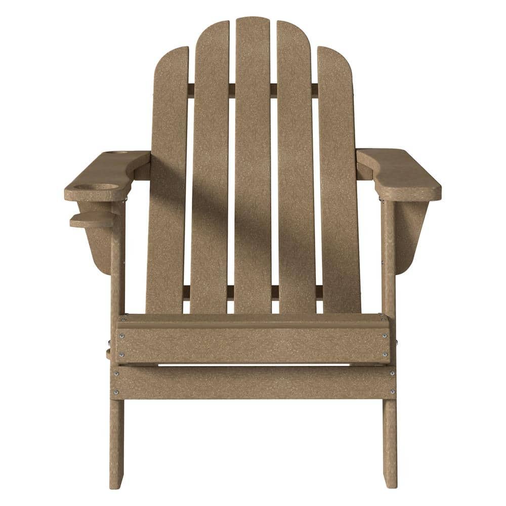 5 Back Panel Fixed Outdoor Adirondack Chair in Brown with Cup Holder and Ho