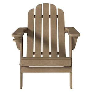 5 Back Panel Fixed Outdoor Adirondack Chair in Brown with Cup Holder and Hole for Umbrella