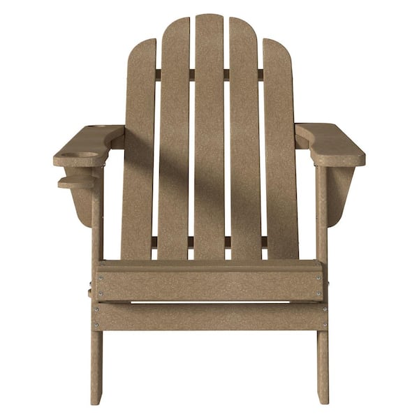 Boyel Living 5 Back Panel Fixed Outdoor Adirondack Chair in Brown with Cup Holder and Hole for Umbrella