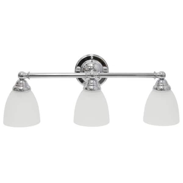 25 in. Chrome 3-Light Metal and Translucent Glass Shade Vanity Uplight Downlight Wall Mounted Fixture