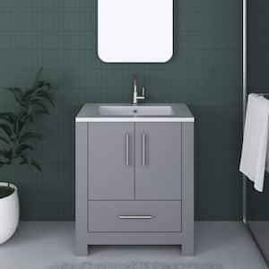 Boston 30 in. W x 20 in. D x 35 in. H Bathroom Vanity Side Cabinet in Gray with White Acrylic Top