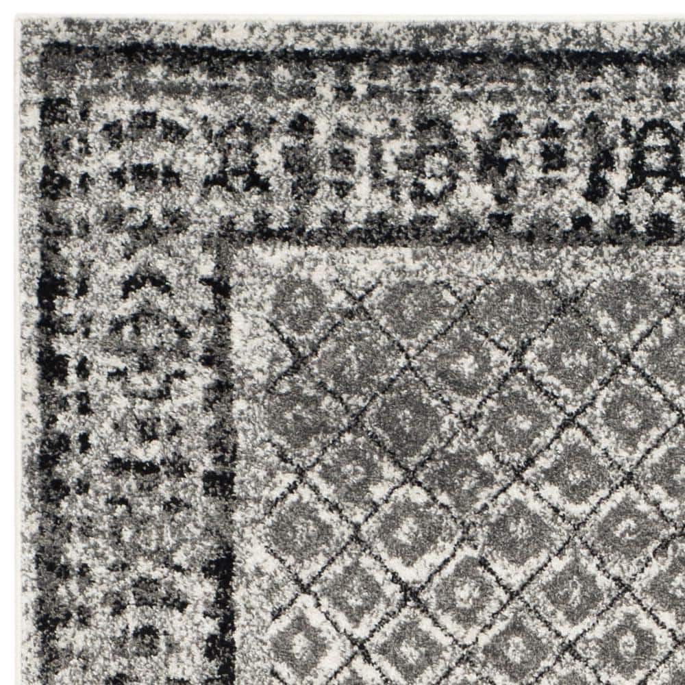Ivory and Gray Floral Motif Rectangular Area Rug 6' x 9'