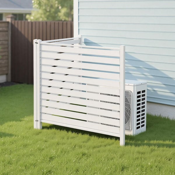 2 Panels Outdoor Privacy Screen, 48 x 48 in. White, Air Conditioner Fence w/ 19.7 in. Ground Stakes, Vinyl Privacy Fence