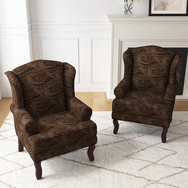 Uixe Cranberry Linen Rubber Wood Legs Upholstered Accent Arm Chair with Wingback (Set of 2)