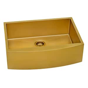 Farmhouse Apron-Front Stainless Steel 30 in. Single Bowl Kitchen Sink in Brass Tone Matte Gold
