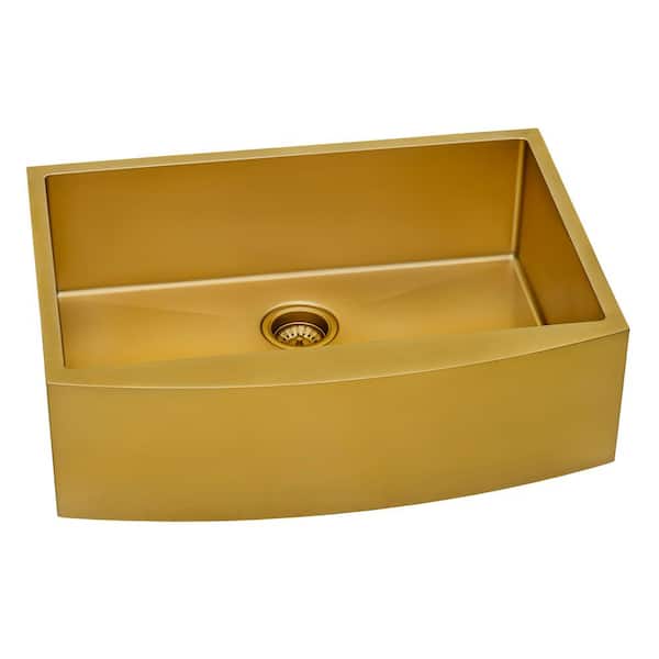 Ruvati Farmhouse Apron-Front Stainless Steel 30 in. Single Bowl Kitchen Sink in Brass Tone Matte Gold