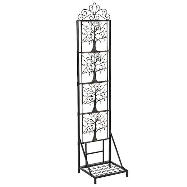67 in. Tree of Life Metal Lattice Trellis with Planter Stand