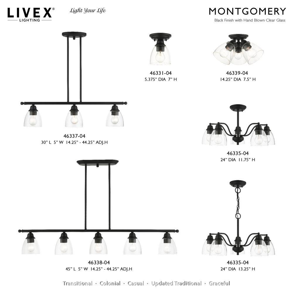 Montgomery 3-Light Black Hand Blown Glass Linear Chandelier