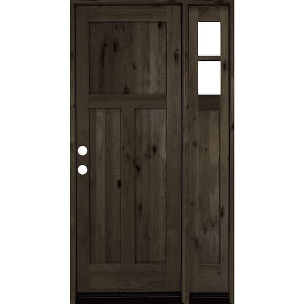Krosswood Doors 50 in. x 96 in. Knotty Alder 3 Panel Right-Hand/Inswing Clear Glass Black Stain Wood Prehung Front Door w/Right Sidelite