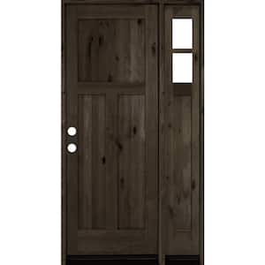 56 in. x 96 in. Knotty Alder 3 Panel Right-Hand/Inswing Clear Glass Black Stain Wood Prehung Front Door w/Right Sidelite