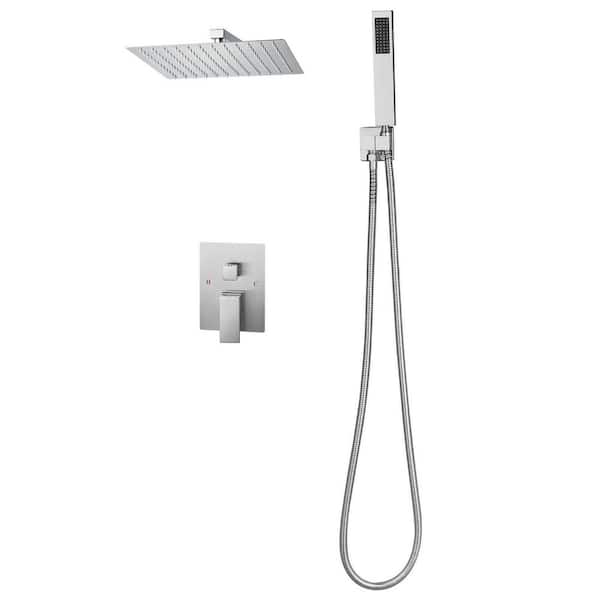 Shower Faucet Set, 10 in. Rain Shower Head and Handheld,  1 Spray Wall Mounted Brass Valve, Rain System, Brushed Nickel