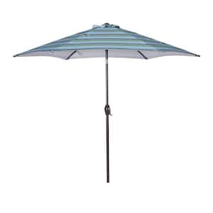 8.6 ft. Market Outdoor Patio Table Umbrella with Push Button Tilt and Crank in Light Blue Stripes