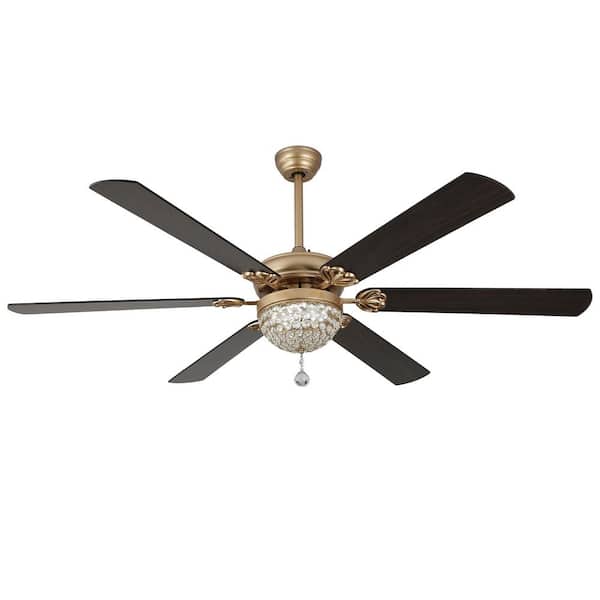 Bella Depot Tiffany 65 in. Indoor Black Dimmable Crystal Ceiling Fan with LED Lights and Remote, 6-speed Reversible Ceiling Fan