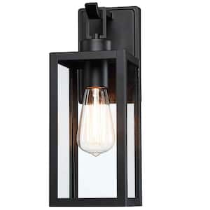13.6 in.1-Light Matte Black Hardwired Outdoor Wall Lantern Sconce Classic Cage With Clear Glass Shade