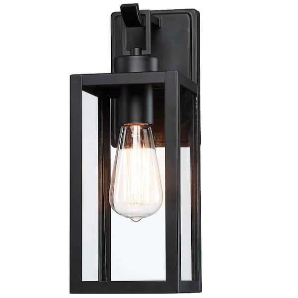 Uixe 13.6 in.1-Light Matte Black Hardwired Outdoor Wall Lantern Sconce Classic Cage With Clear Glass Shade