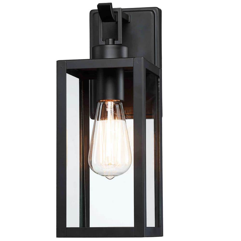 13.6 in.1-Light Matte Black Hardwired Outdoor Wall Lantern Sconce Classic Cage With Clear Glass Shade price history on PriceWatchPro