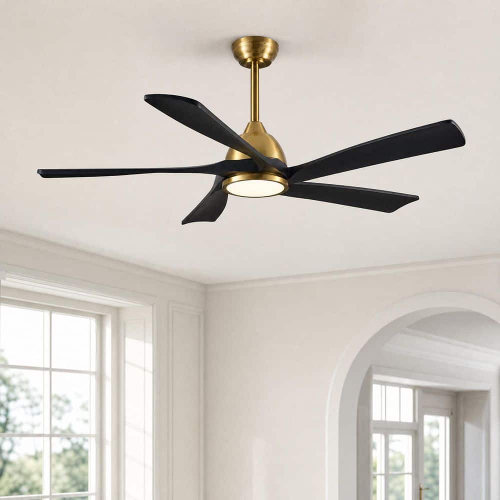 52 in. Brass Matte Black Downrod Mount Standard Ceiling Fan with Dimmable Adjustable White Integrated LED Remote price history on PriceWatchPro