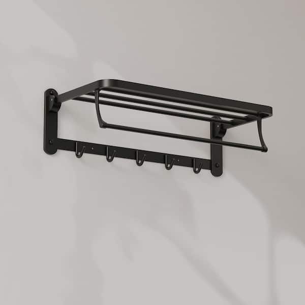1-Towel Holder Stainless Steel Double Layer Wall-Mounted Towel Rack in Matte Black