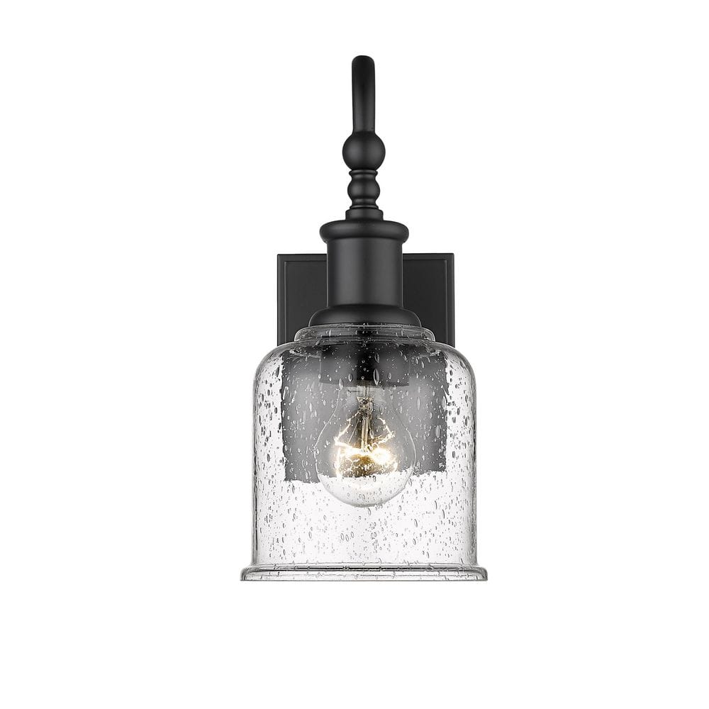 Bryant Matte Black 12.25" Dimmable Wall Sconce with Seedy Glass
