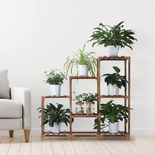 Oumilen Liantral Plant Stand For Indoor Plants Wood Tiered Shelf Multiple Brown