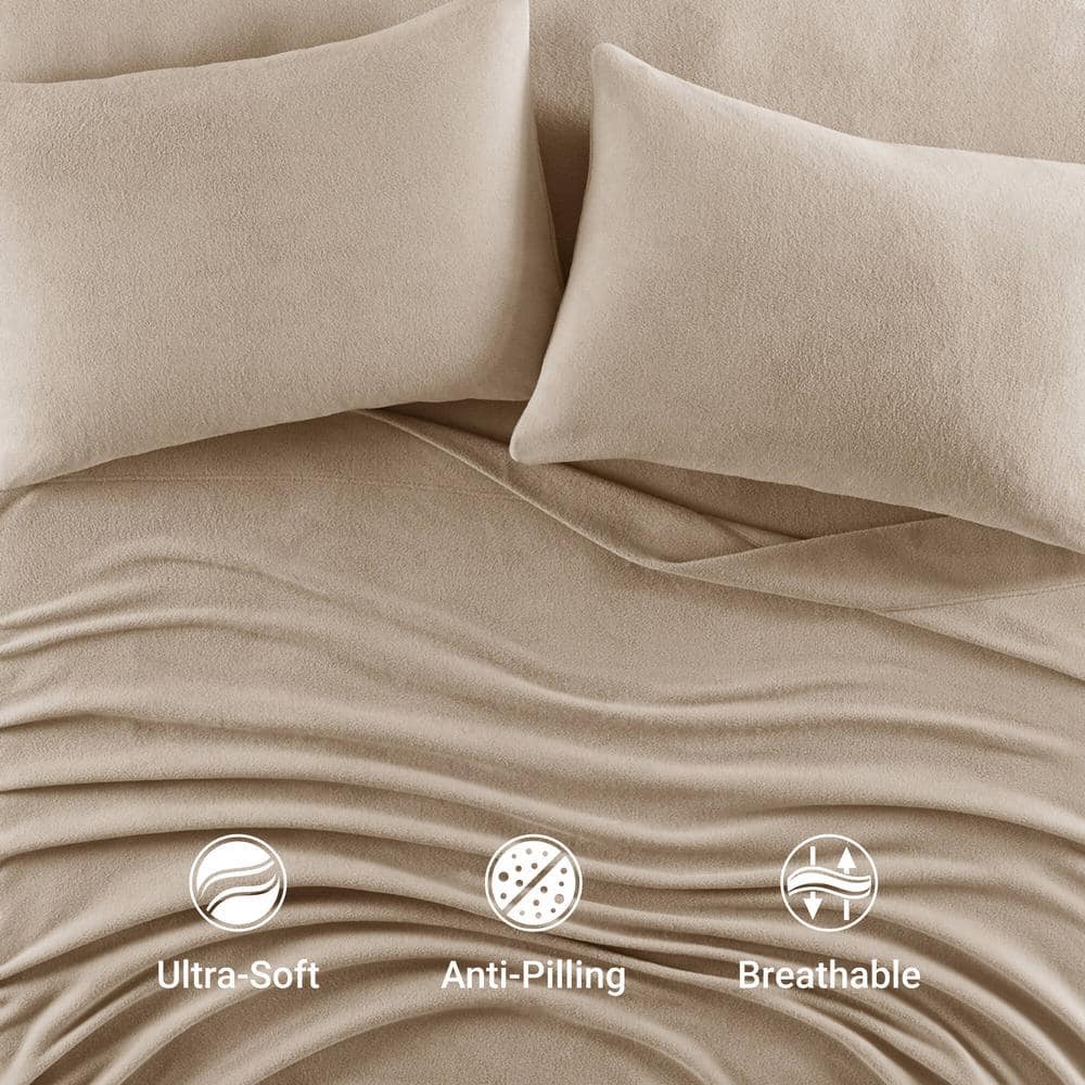 Khaki Twin XL Microfiber Fleece Sheet Set