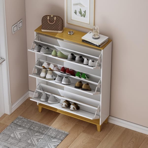Farmhouse Shoe Cabinet With Bench - Slim 2-Drawer Storage For Entryway & Hallway