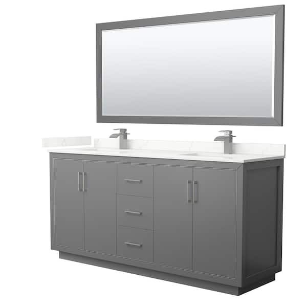 Wyndham Collection Icon 72 in. W x 22 in. D x 35 in. H Double Bath Vanity in Dark Gray with Giotto Quartz Top and 70 in. Mirror