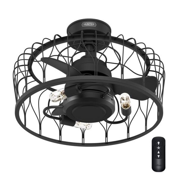 Hunter Rotonda 20 in. Indoor Matte Black Caged Ceiling Fan with LED Bulbs and Remote Included