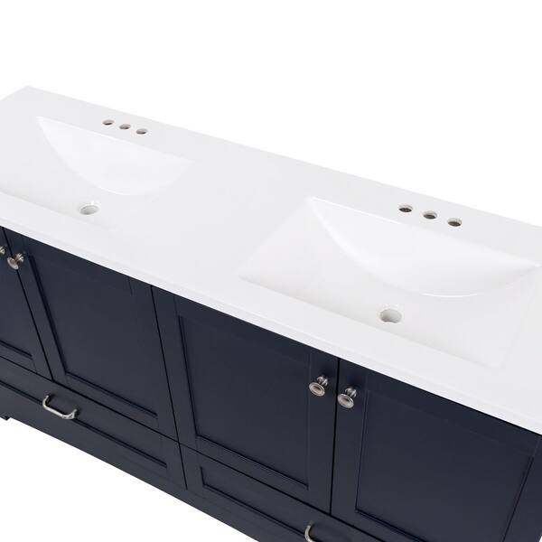Lancaster 60 in. W x 19 in. D x 33 in. H Double Sink Bath Vanity in Deep Blue with White Cultured Marble Top Lancaster 60 in. W x 19 in. D x 33 in. H Double Sink Bath Vanity in Deep Blue with White Cultured Marble Top