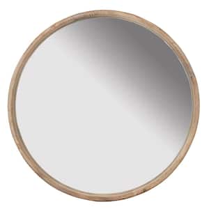 27.5 in. W x 27.5 in. H Round Solid Wood Brown Frame Wall Decor Mirror