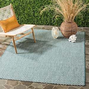 Courtyard Turquoise/Light Gray 5 ft. x 8 ft. Solid Indoor/Outdoor Patio  Area Rug