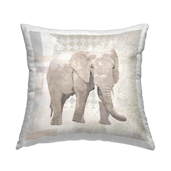 Stupell Industries Grey Elephant Patterns Collaged Beige Square Outdoor Throw Pillow