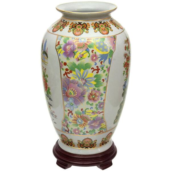 Oriental Furniture 14 in. White Satsuma Birds and Flowers 