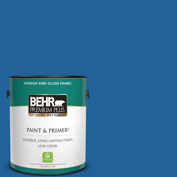 BEHR PREMIUM PLUS 1 gal. #570B-7 Cobalt Glaze Semi-Gloss Enamel Low Odor Interior Paint & Primer