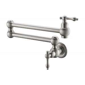 Wall Mounted Pot Filler with Double Joint Swing Arms in Brushed Nickel