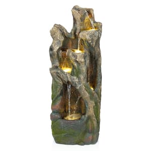40 in. Outdoor Floor Tree Trunk Waterfall Fountain with Lights, Gray