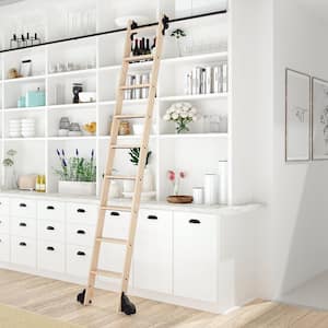 8.92 ft. Maple Library Ladder (10 ft. Reach) Black Rolling Ladder Kit with 12 ft. Rail and Horizontal Brackets