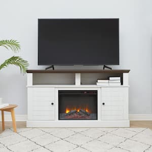 Eliana 60 in. Electric Fireplace TV Stand Console with 23 in. Insert and Remote Control in Dark Oak and White