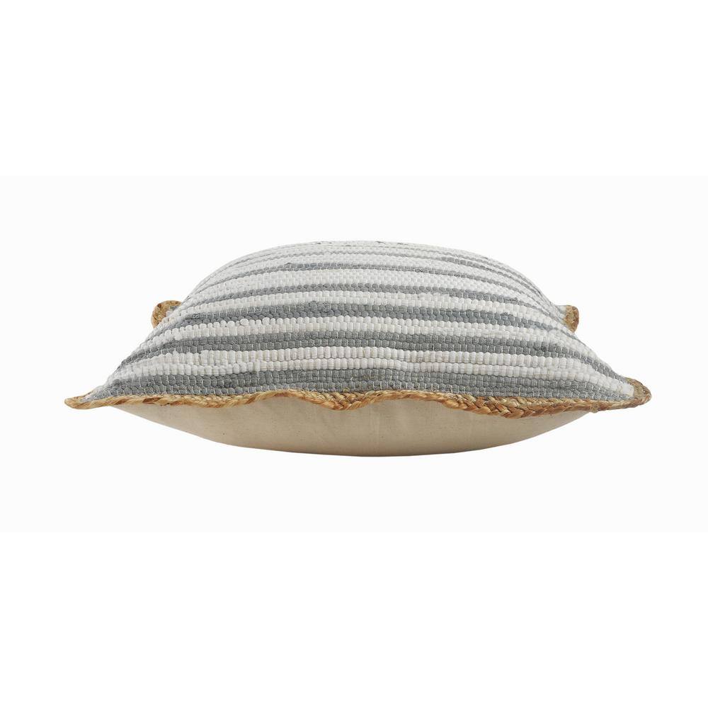 Gray and White Striped Cotton Throw Pillows with Braided Border, Set of 2