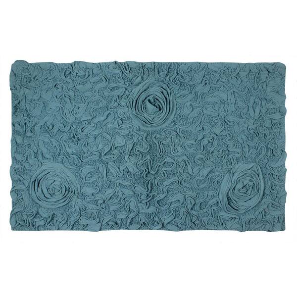 Set of 2 Bell Flower Collection Turquoise Cotton Floral Pattern Tufted Bath  Rug Set - Home Weavers