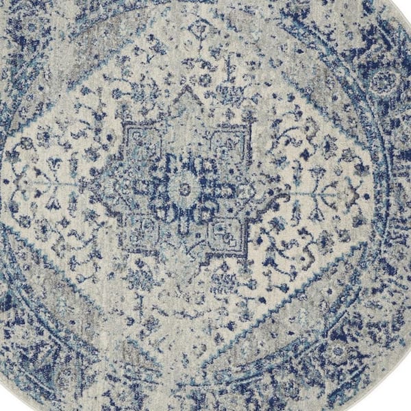 8 ft. Round White Medallion Washable Area Rug