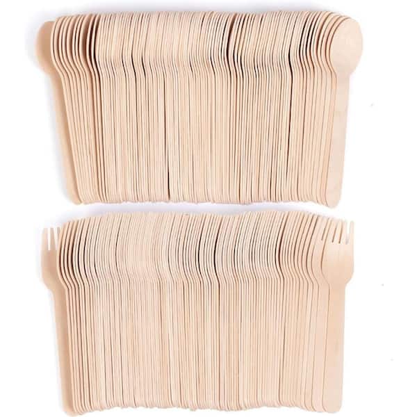 Brown Disposable Wooden Compostable Forks and Sporks (200 Per Case)