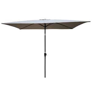 6 ft. x 9 ft.Medium Grey Outdoor Patio Waterproof Market Umbrella with Crank and Push Button Tilt for Garden Backyard