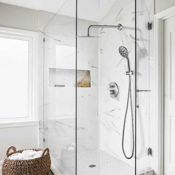 1-Spray Patterns 1.8 GPM 10 in. Wall Mount Rain Fixed Shower Heads with 4.5 in. Hand Showerhead in Brushed Nickel