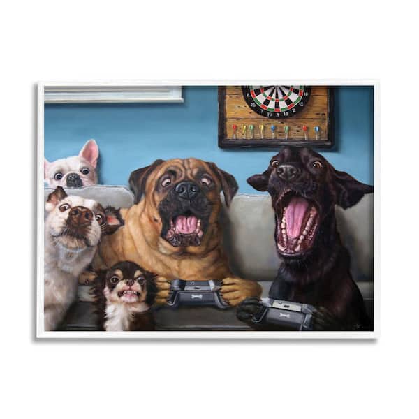 Stupell Industries "Funny Dogs Playing Video Games Livingroom Pet Portrait" by Lucia Heffernan Framed Animal Wall Art Print 16 in. x 20 in.