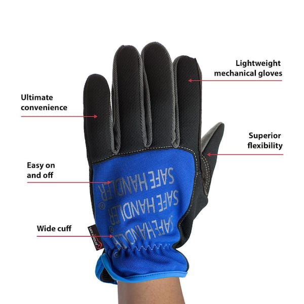 Safe Handler Easy Fit Gloves, Hand Protection, Easy On & Off Wide Cuffs, Blue/Black, L/xl, Adult Unisex, Size: Large/XL