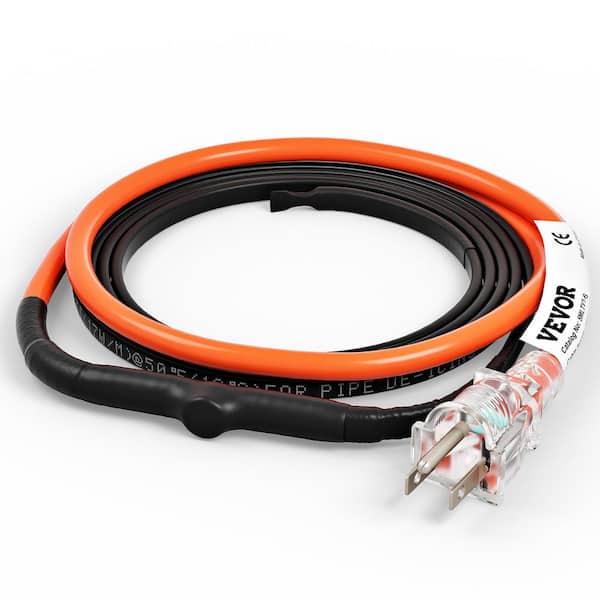 VEVOR 6 ft. Pipe Heat Cable 5W/ft. Self-Regulating Heat Tape IP68 110-Volt with Build-in Thermostat for PVC Metal Plastic Hose