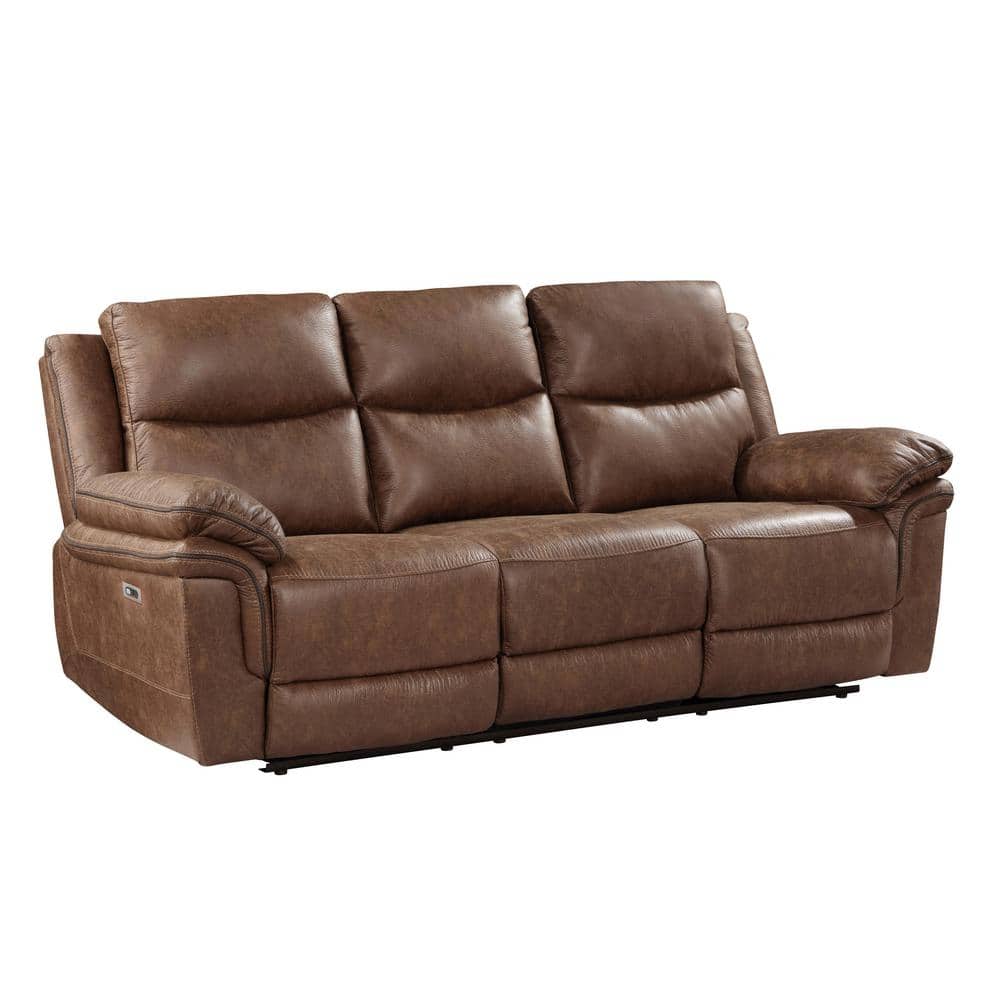 Ryland Brown Leather Power Reclining Sofa with Pillow-top Arms